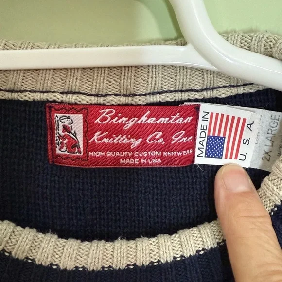 Vintage Binghamton Knitting Co. Nautical Navy Sweater Sailboat men’s 2X made USA